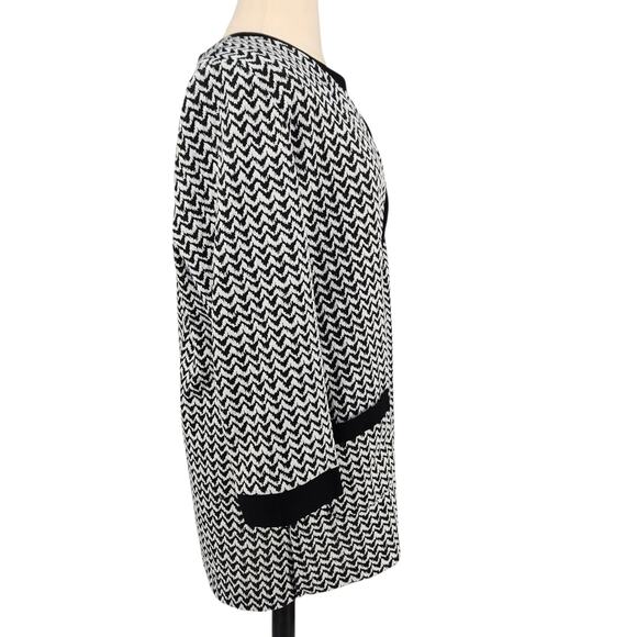 Chevron Stripe Knit Cardigan 3X Black Trim Hook Closure Unlined Stretch Washable - Picture 6 of 7